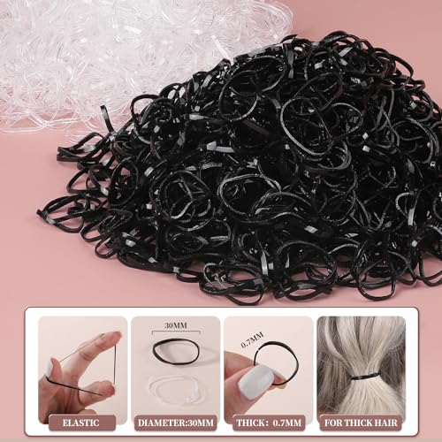 YGDZ Elastic Hair Ties, 1500 PCS Clear Rubber Bands for Hair, Black Hair Ties, Mini Elastics Bands, Ponytail Holders, Christmas Stuffers Xmas Gift, Hair Accessories for Girl, Toddler, Kids, Women - color: Clear & Black