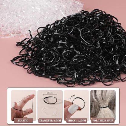 YGDZ Elastic Hair Ties, 1500 PCS Clear Rubber Bands for Hair, Black Hair Ties, Mini Elastics Bands, Ponytail Holders, Christmas Stuffers Xmas Gift, Hair Accessories for Girl, Toddler, Kids, Women - color: Clear & Black