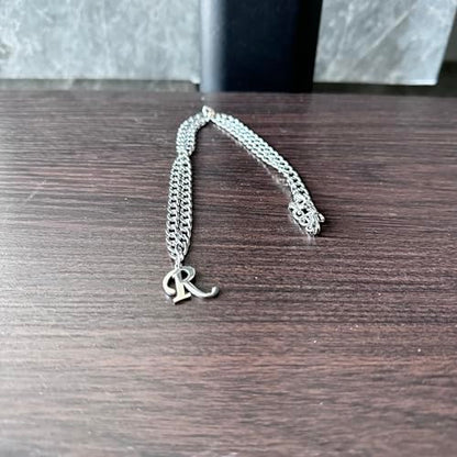 Stainless Steel Initial A-Z Necklace for Men Women,Cuban Chain,Titanium Steel Initial Letter Pendant Charm Necklaces Accessories Jewelry for Woman Man,21 Inch Chain - color: R