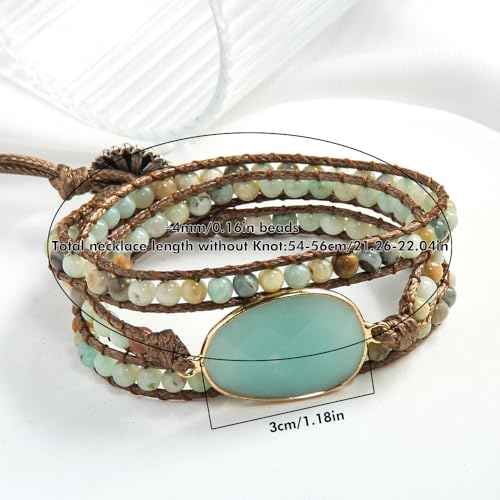 Handmade Boho Wrap Bracelets Natural Turquoise Crystal Stone Variety Beaded Strand Bracelet - color: Pink Quartz #2