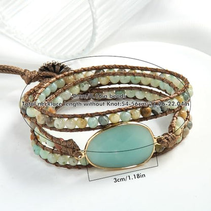 Handmade Boho Wrap Bracelets Natural Turquoise Crystal Stone Variety Beaded Strand Bracelet - color: Pink Quartz #2