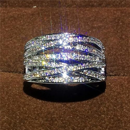 PAVOOI 14K Gold Plated X Ring Simulated Diamond CZ Criss Cross Ring for Women Juude Jewelers Silver Rose Gold Braided Wrap Knot Style Promise Statement Cocktail Party Ring(Silver.C-US Code-6) - color: SILVER.C, size: (US Code-6)