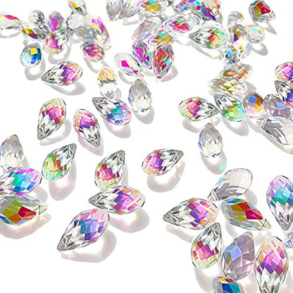 Hicarer 200 Pieces Teardrop Chandelier Crystal Pendants 6 x 12 mm AB Color Rainbow Crystal Beads for Chandelier Jewelry Making DIY Project Earring Necklaces Bracelets - color: AB Color