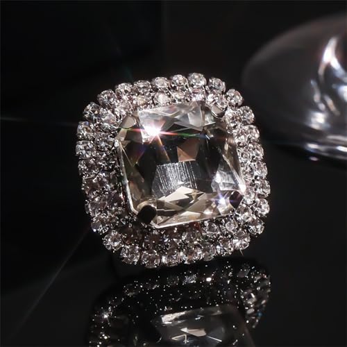 Sparkling Rhinestone Ring Bohemia Thick Large Oval Geometric Ring Square Princess Rings Fashion Heart Zircon Crystal Ring Prom Wedding Party Ball Rings for Women - color: Quadrate