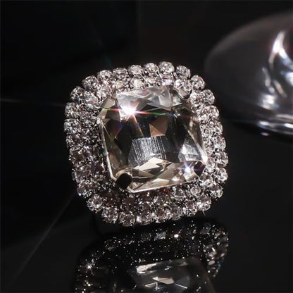 Sparkling Rhinestone Ring Bohemia Thick Large Oval Geometric Ring Square Princess Rings Fashion Heart Zircon Crystal Ring Prom Wedding Party Ball Rings for Women - color: Quadrate
