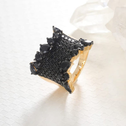Statement Flower Ring Cocktail Leaf Ring Birthstone Anniversary Signet Ring | Hypoallergenic|14K Gold Plated|Sterling Silver Sparkling Engagement Promise Party Ring for Women, Size 6 to 10(With Box) - color: Spinel - Gold