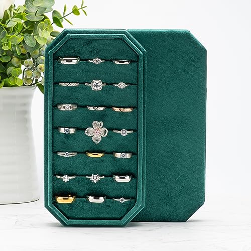 Velvet Ring Organizer Display Tray Jewelry Box Earring Holder Case | for Wedding Birthday Christmas Day (Green) - color: Green