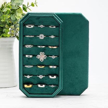 Velvet Ring Organizer Display Tray Jewelry Box Earring Holder Case | for Wedding Birthday Christmas Day (Green) - color: Green