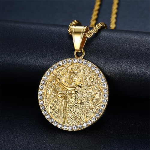 HIJONES Men's Women's Stainless Steel Zodiac Coin Embossed Necklace CZ Astrology Horoscope Pendant Necklace - color: Gold virgo
