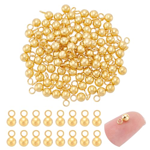 UNICRAFTALE about 100Pcs 18K Gold Plated Small Ball Charms Stainless Steel Round Pendants Metal Dangle Ball Charms for DIY Necklace Bracelet Jewelry Making - size: 4mm Diameter