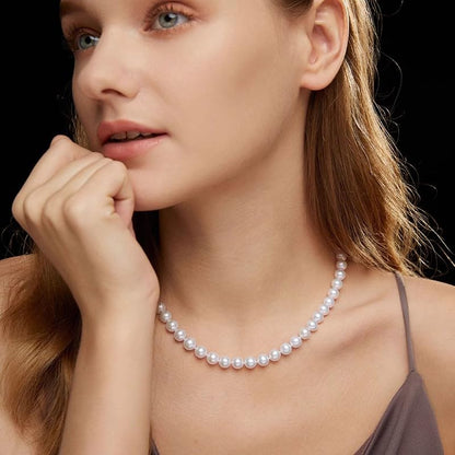 White Genuine Freshwater Cultured Pearl Necklace For Women And Men | Full Sizes from 3mm to 14mm Freshwater Pearls, AAA Grade & Above, A Love Gift Choice For Anniversaries And Birthdays - size: 8-9mm 16in