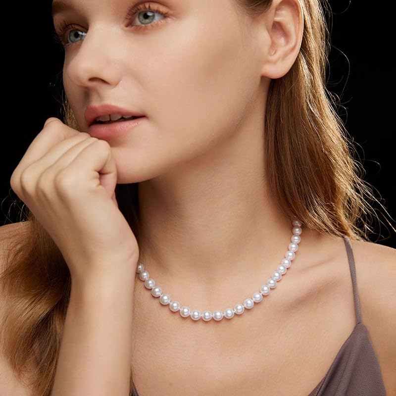 White Genuine Freshwater Cultured Pearl Necklace For Women And Men | Full Sizes from 3mm to 14mm Freshwater Pearls, AAA Grade & Above, A Love Gift Choice For Anniversaries And Birthdays - size: 8-9mm 16in