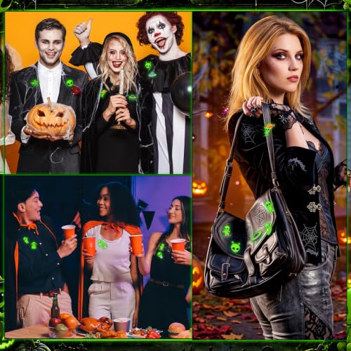 Liliaafar 36 Pieces Halloween Enamel Pins Set Grow in the Dark Halloween Lapel Pins Bulk for Backpacks Clothing Hat Bag Gifts - style: Green Alien
