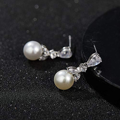 SWEETV Cubic Zirconia Pearl Drop Wedding Earrings for Brides, Ivory Bridal Pearl Earrings for Bridesmaid Jewelry Gift - color: 01.Style 1