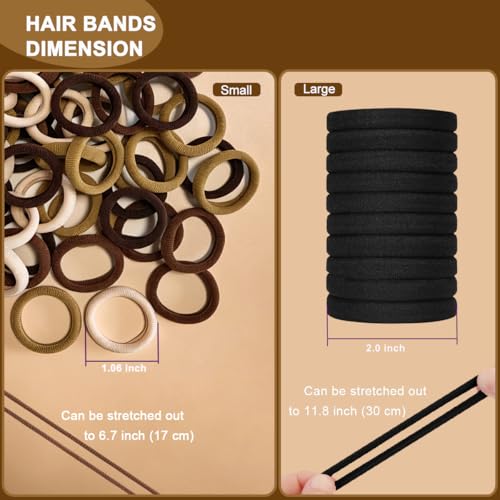130 Pcs Baby Hair Ties Set, 120 Pcs Small Hair Ties and 10 Pcs Large Hair Ties, Seamless Hair Bands for Girls Elastic Ponytail Holders (Brown) - color: Brown