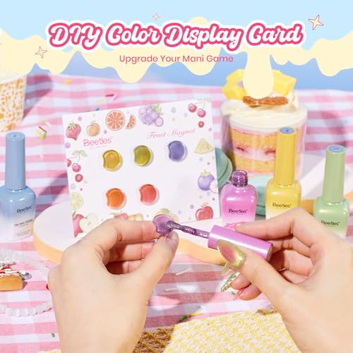 Beetles Fruit Magnet Cat Eye Gel Nail Polish Set, 6 Colors Glass Cat Eye | Glitter Gel Polish Kit Pink Purple Blue Yellow Green Magnetic Shine Soak Off UV Salon DIY Manicure Gift for Women - color: 0-0-0-Fruit Magnet