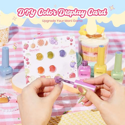 Beetles Fruit Magnet Cat Eye Gel Nail Polish Set, 6 Colors Glass Cat Eye | Glitter Gel Polish Kit Pink Purple Blue Yellow Green Magnetic Shine Soak Off UV Salon DIY Manicure Gift for Women - color: 0-0-0-Fruit Magnet