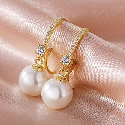 Jiamiaoi Pearl Dangle Earrings 925 Sterling Silver Pearl Earrings for Women 10mm White/Black Pearls - color: A5-Yellow-10mm Pearl