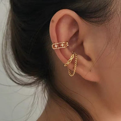 Gold Ear Cuff Earrings for Women Non Piercing 14K Gold Plated/Silver Cuff Clip On Cartilage Hoop Shining Cubic Zirconia Twisted Chain Ear Clip On Earring for Women Chunky Ear Cuffs Earrings - color: goldA