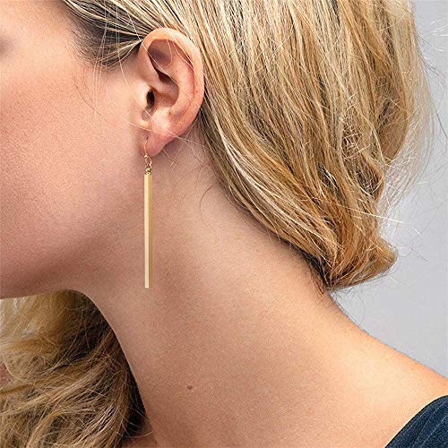 WLLAY 4Pcs Lariat Y Necklace Bar Earrings Set Minimalist Chic Drop Bar Y Chain Pendant Long Stick Dangle Earrings Sweater Jewelry