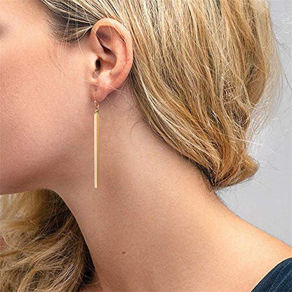 WLLAY 4Pcs Lariat Y Necklace Bar Earrings Set Minimalist Chic Drop Bar Y Chain Pendant Long Stick Dangle Earrings Sweater Jewelry