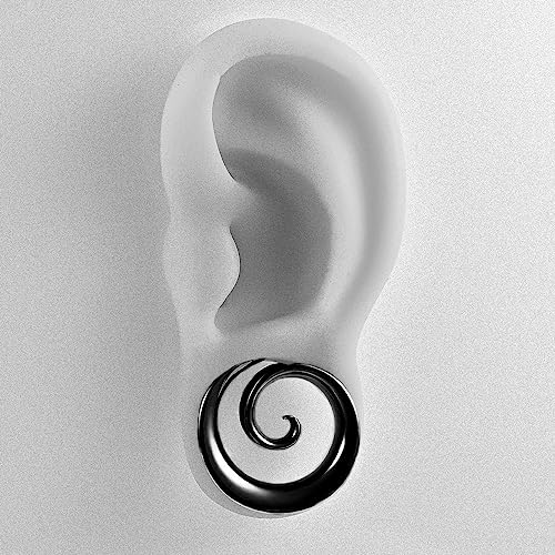 DOEARKO 2PCS Fashion Round Spiral Saddle 316 Stainless Steel Ear Tunnels Plugs Stretcher Gauges For Ear lobe Expander Piercing Body Jewelry - color: Black, size: 12mm(1/2")