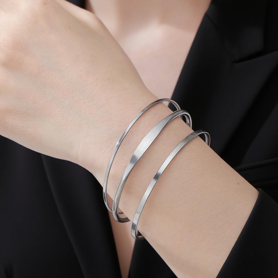 Minimalist Stainless Steel Cuff Bracelets For Adults, Simple Bangle Jewelry