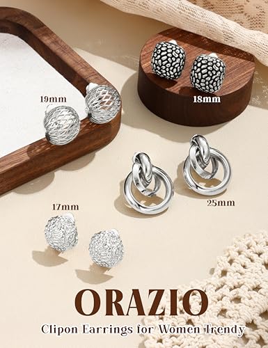 ORAZIO 4Pairs Clip On Earrings for Women Gold Silver Clip On Hoop Earrings Chunky Teardrop Clip Earrings Twist Round Clip On Stud Earrings No Piercing Fake Earrings Set - color: Silver Tone