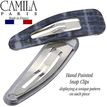 Camila Paris CP3094 French Hair Barrettes Clips, Snap Hair Slides Clic Clac for Women, Styling Girls Side Slide-in Metal Snap Pin Hair Accessories for Women. Strong Hold, No Slip Grip, Made in France - color: Gray 2"