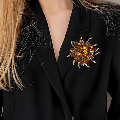 Rinestone Flower Brooch for Women Men Elegant Crystal Rose Flower Lapel Dress Brooches Pin Party Accessories Jewelry - style: Coffee