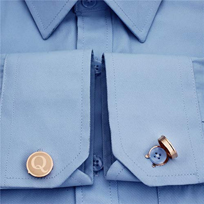 HAWSON Men's Letter Initial Button Cover Cufflinks Letter Rose Gold/Silver Suitable for Formal Business Shirt Letter A-Z - color: Rose Gold Color - Q