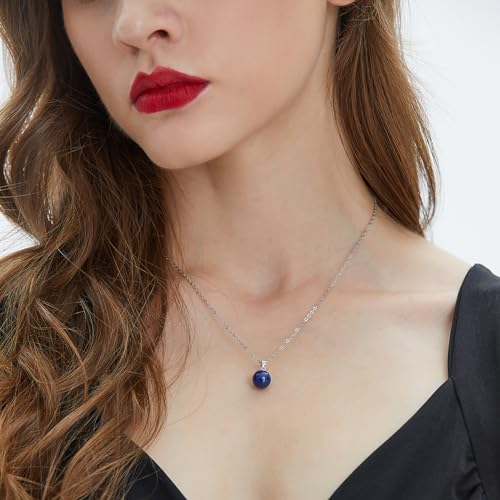 Natural Jade Necklace for Women Sterling Silver Adjustable Handmade Green Jade Pendant Necklaces Healing Crystal Necklace Good Luck Gift for Her - style: Lapis Lazuli Necklace