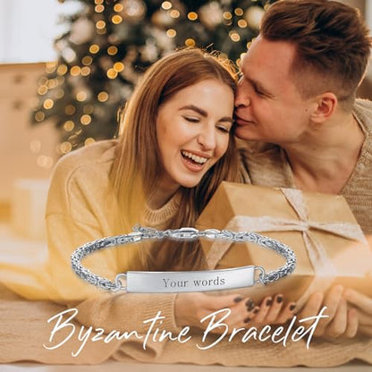 Custom Engraved Byzantine Sterling Silver Bracelet Personalized Bracelet - Custom Name Bracelets for Mom, Wife or Her - Perfect for Birthday, Christmas or Mother's Day Gift - style: Byzantine Bracelet 7+1