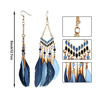6 Pairs Women Faux Feather Earrings Dream Catcher Bohemian Fringe Tassel Long Drop Dangle Earrings Set with Design for Women - style: Style 1
