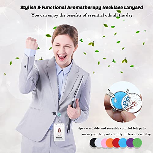 Lanyards for ID Badges for Women, Lanyard with ID Holder, Flower | Silver Stainless Steel Key Chain, Long Keychain, Teacher Lanyard Badge Diffuser Necklace Nurse Work Jewelry Gifts - color: 5-flower