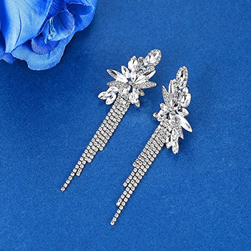 Marquise Crystal Bridal Chandelier Dangle Drop Earrings Ladies Gifts in Silver/Gold Tone - color: silver