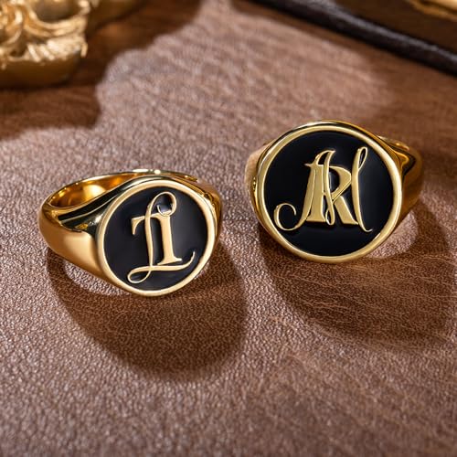 Personalized Two-Letter Stacking Signet Ring - Custom Initials for Him & Her - Sterling Silver Monogram Ring Gift for Mom or Dad