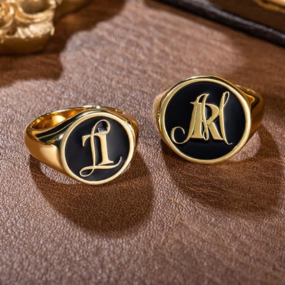 Personalized Two-Letter Stacking Signet Ring - Custom Initials for Him & Her - Sterling Silver Monogram Ring Gift for Mom or Dad