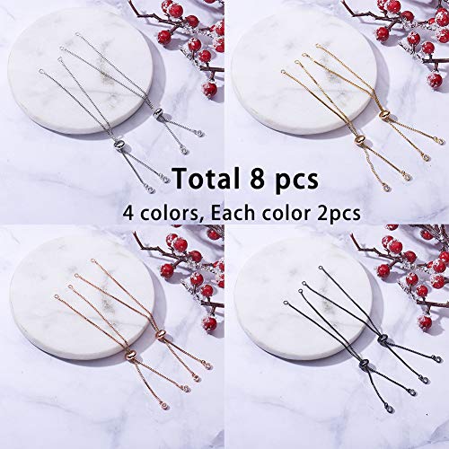 SUNNYCLUE 1 Box 8Pcs 4 Colors Brass Slider Chain 9" Adjustable Slider Chain Bracelet Round Box Chain Slider Extender Chains with Rhinestone Ball Ends for Women, Long-Lasting Plated & - color: 4 Colors Box Chain, Rhinestone Ends