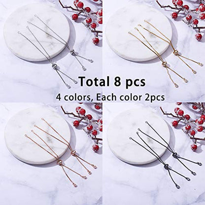 SUNNYCLUE 1 Box 8Pcs 4 Colors Brass Slider Chain 9" Adjustable Slider Chain Bracelet Round Box Chain Slider Extender Chains with Rhinestone Ball Ends for Women, Long-Lasting Plated & - color: 4 Colors Box Chain, Rhinestone Ends