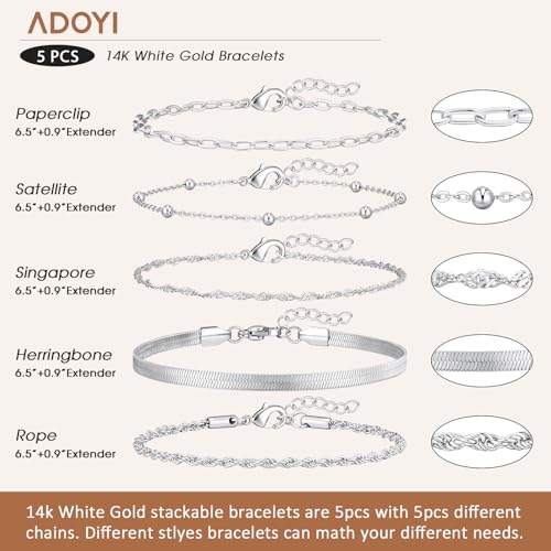 Gold Bracelets for Women, 14K Gold Plated Stackable Bracelet Stack Set Adjustable Charm Paperclip Chain Cuban Link Layered Waterproof Jewelry Sets Gifts for Womens 6.5 Inch - color: Silver-A 6.5 IN