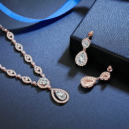 GULICX AAA Cubic Zirconia CZ Silver Plated Base Women's Party Jewelry Set Earrings Pendant Necklace - color: Rose gold Plated