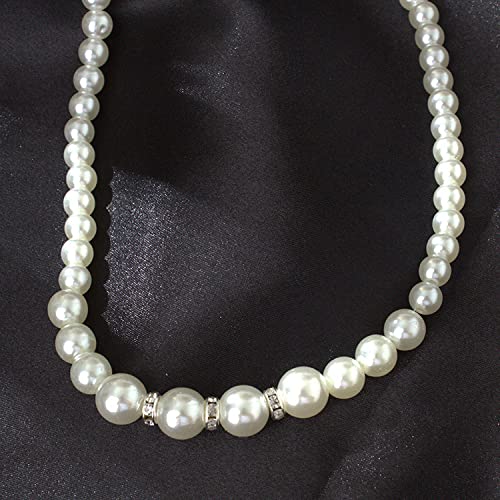 COLORFUL BLING 1920s Classic Faux Pearls Necklace Multi-Layer Strand Bracelet Dangle Earrings Set Beads Accessories Wedding Costume Party Jewelry for Women - color: White 2