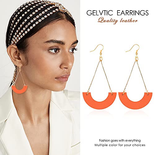 KINIVA Leather Dangle Earrings for Women Trendy, Lightweight Leaf Circle Lightning Earrings Drop, Jewelry Gifts for Women - color: 31 Orange