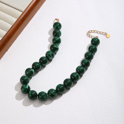 Chunky Necklaces for Women Trendy 20MM Large Resin Beaded Necklace Bold Statement Chunky Choker Necklace Boho Beads Summer Beach Jewelry - color: Emerald
