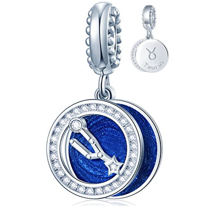 Zodiac Sign Charms for Charm Bracelets - 925 Sterling Silver Necklace Pendants, 12 Constellation/Horoscope Star Dangle - Dangling Birthstone Beads, Birthday Gifts for Women/Men. - color: Taurus (4.20～5.20)