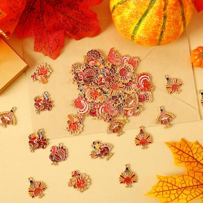 60Pcs Thanksgiving Turkey Charms, Fall Charms for Jewelry Making | Enamel Metal, Thanksgiving DIY Crafts, Earring Necklace Bracelet Making, Autumn Jewelry Pendants - style: Turkey Charms
