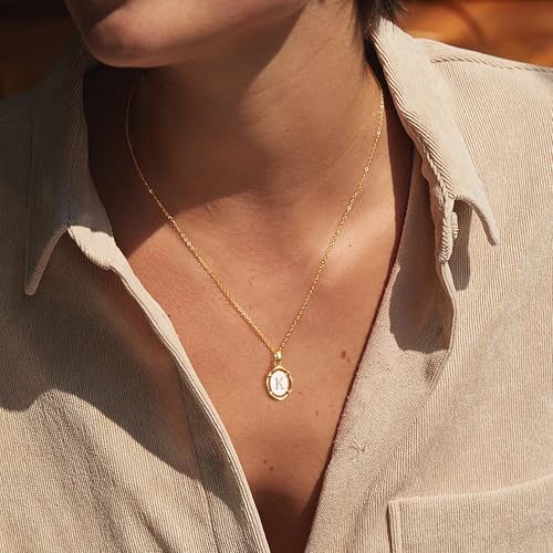 14K Gold Plated Initial Necklaces for Women, Letter Charm Pendant Necklace | Dainty Oval White Enamel Personalized Name Necklace, Trendy Jewelry with 16 inches Chain and 2 inches Extender - color: K