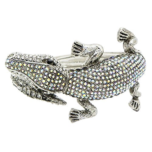Rosemarie & Jubalee Women's Stunning Crystal Rhinestone Pave Alligator Hinged Cuff Bangle Bracelet, 6.5"