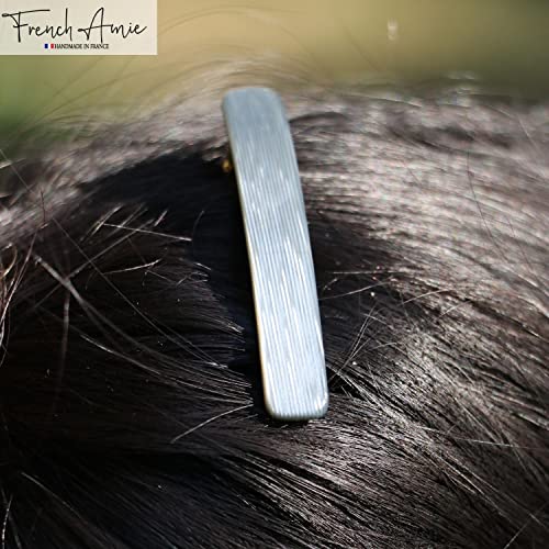 French Amie Bar Metallic Grey Small 2 1/4 Inch Hair Clip Barrette | Handmade Cellulose Acetate Durable Grip For Women Girls Teens Everyday Style - color: Metallic Grey